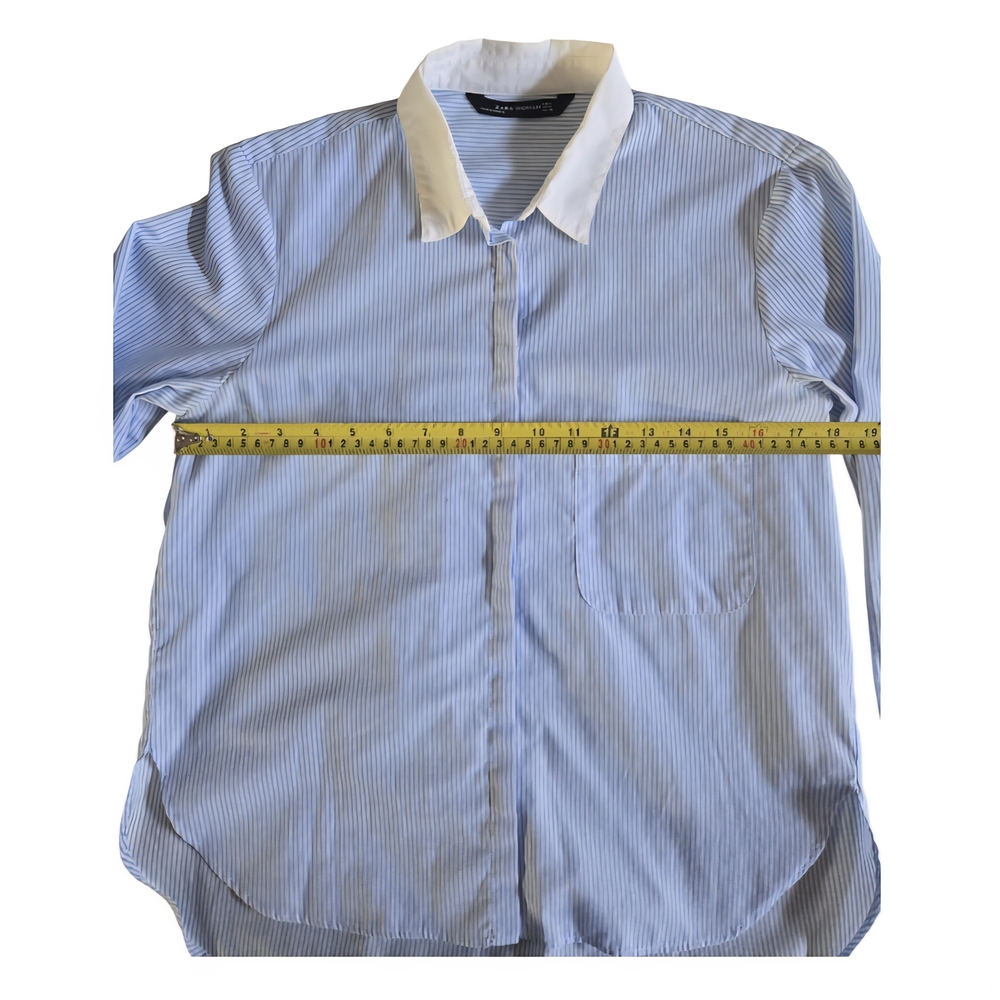 Zara Light Blue Striped Button Down Shirt Size M - Picture 3 of 8